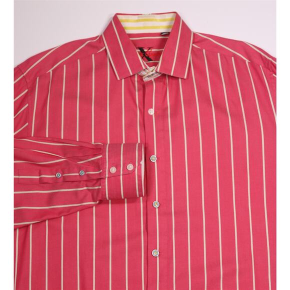 Robert Graham Pink Lime Green Striped Button-Up Shirt Men's Large - Picture 1 of 9